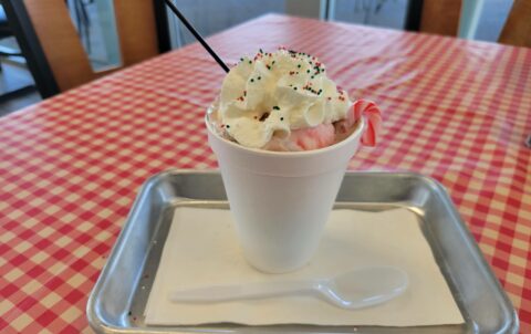 Taste of Boston icecream with sprinkles and whipped cream